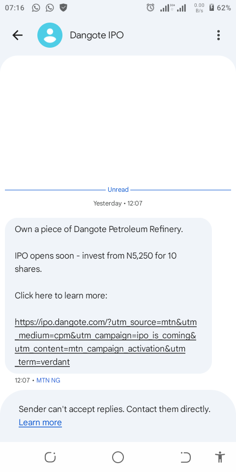 I Received An SMS On Dangote IPO Investment. How True?