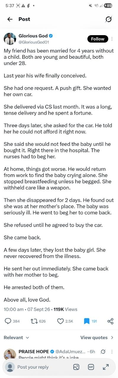 Infant Dies After Mother Withholds Care Over Push Car Gift Dispute