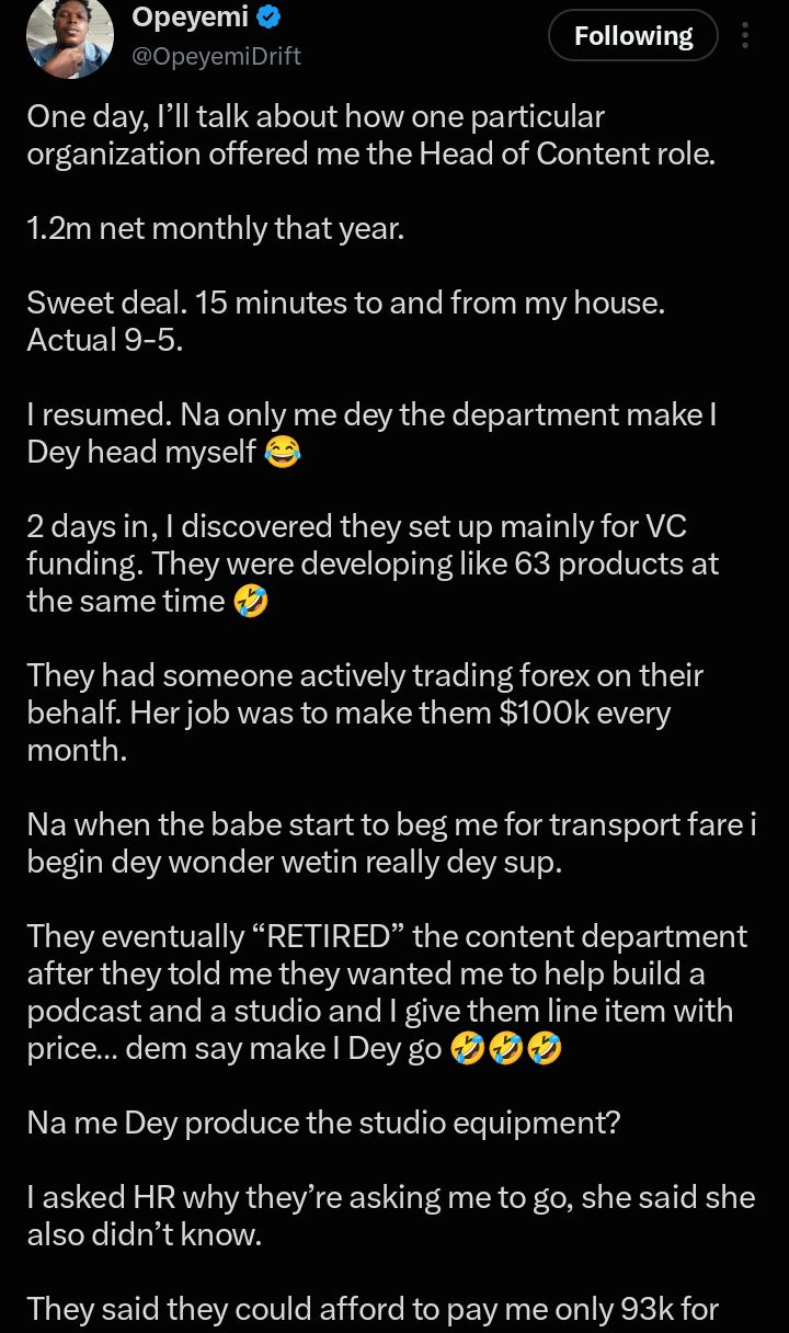 “Dem no get” — Woman recounts how N1.2m job ended after company promised N93k