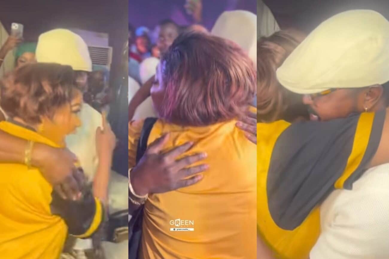 Toyin Abraham and husband, Kolawole Ajeyemi, shut down divorce rumours as they hug and kiss at her concert (Video)