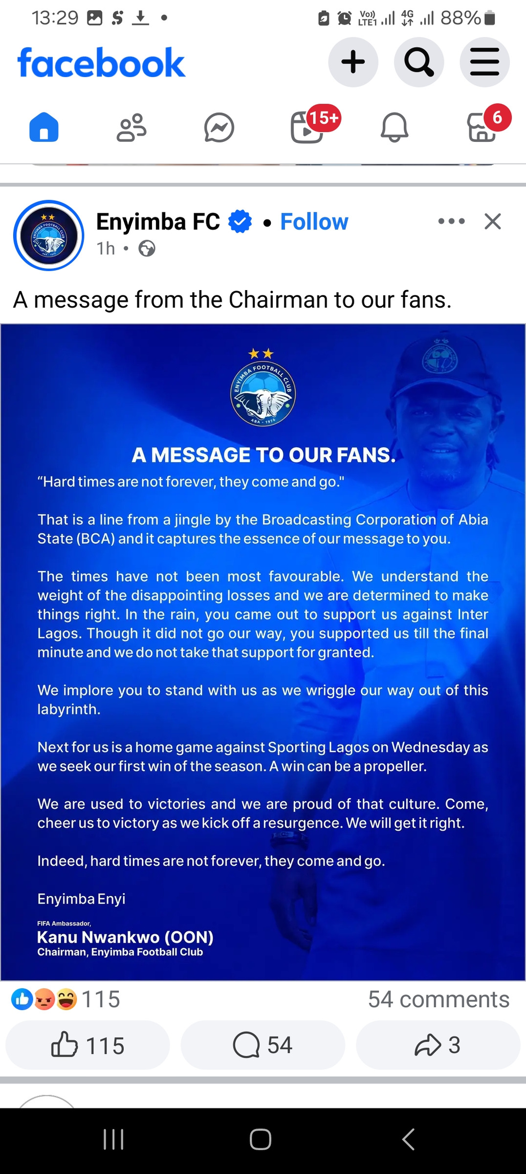 Club Statement From Enyimba Fc To Its Fans