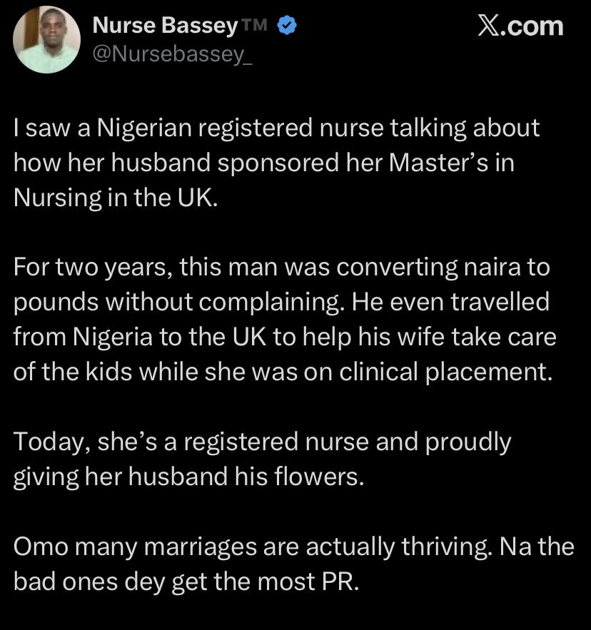 “He converted Naira to Pounds for 2 years & flew to UK to babysit” – Nurse reveals how husband sponsored wife’s Master’s