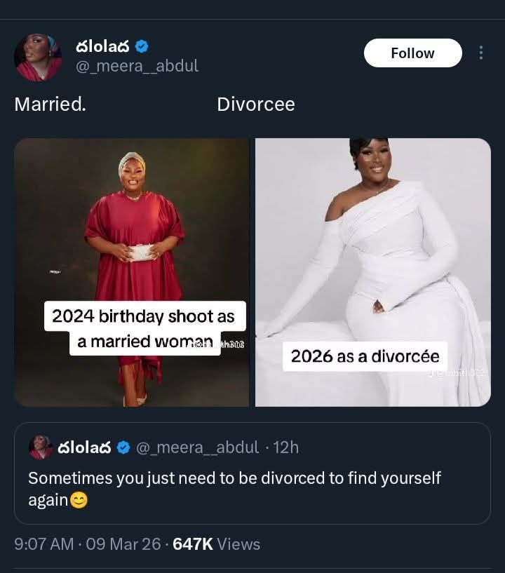 She lost weight after divorce to glow for suitors, same effort she couldn't make for her husband whi