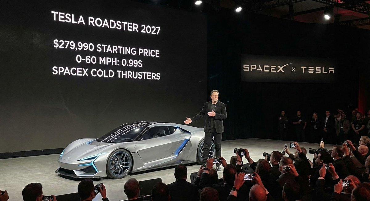 Elon Musk unveils new Tesla Roadster with flight function