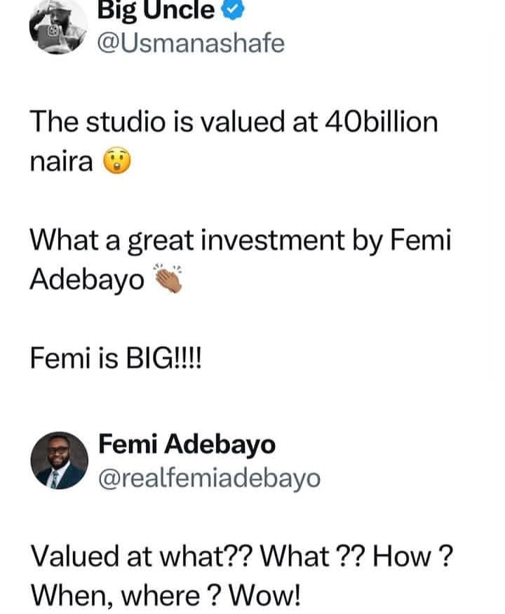 Femi Adebayo reacts to reports that his new media house is worth N40 billion
