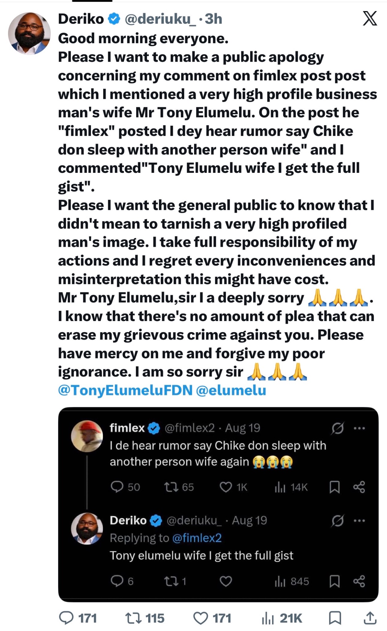 19 Year Old Troll Arrested For Spreading Fake News About Tony Elumelu's Family.