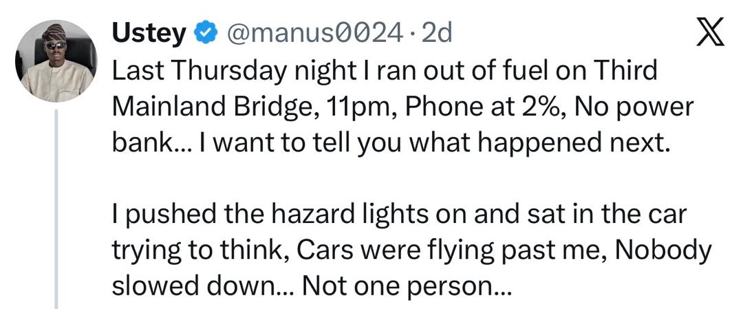 “He brought out 2 litres of fuel…” – Man recounts emotional encounter with ‘Danfo’ driver on Third Mainland Bridge