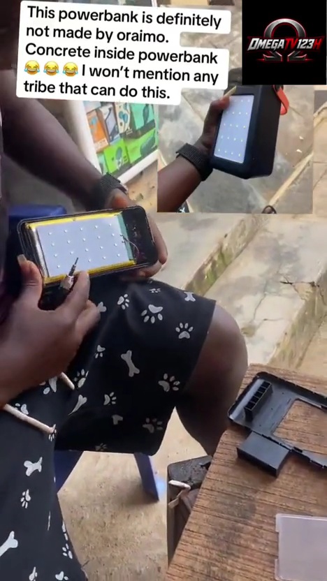Man Buys Oraimo Power Bank, Opens It, Saw A Concrete Stone In Inside
