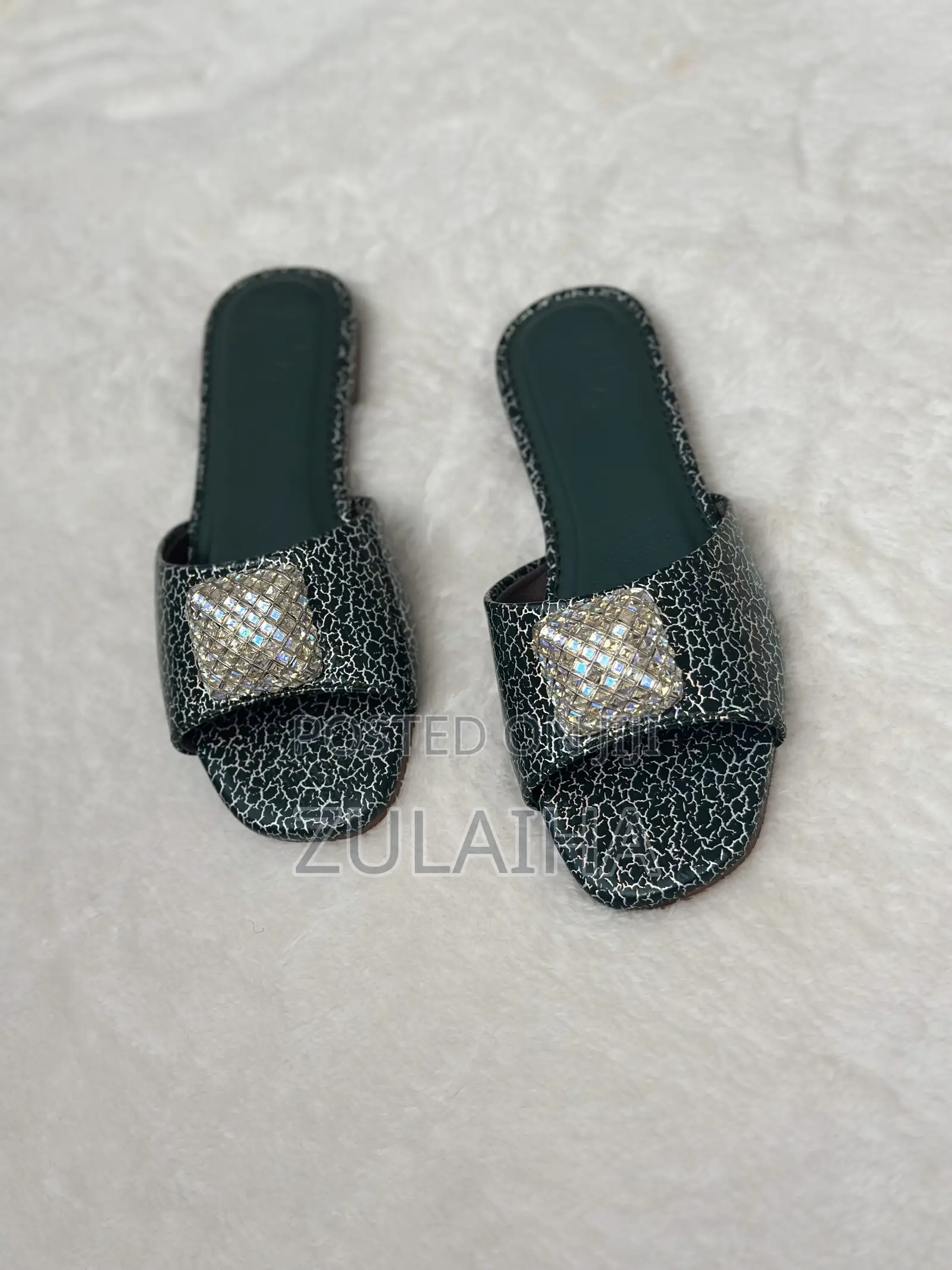 Ladies Green Cracked Hand Made Slide