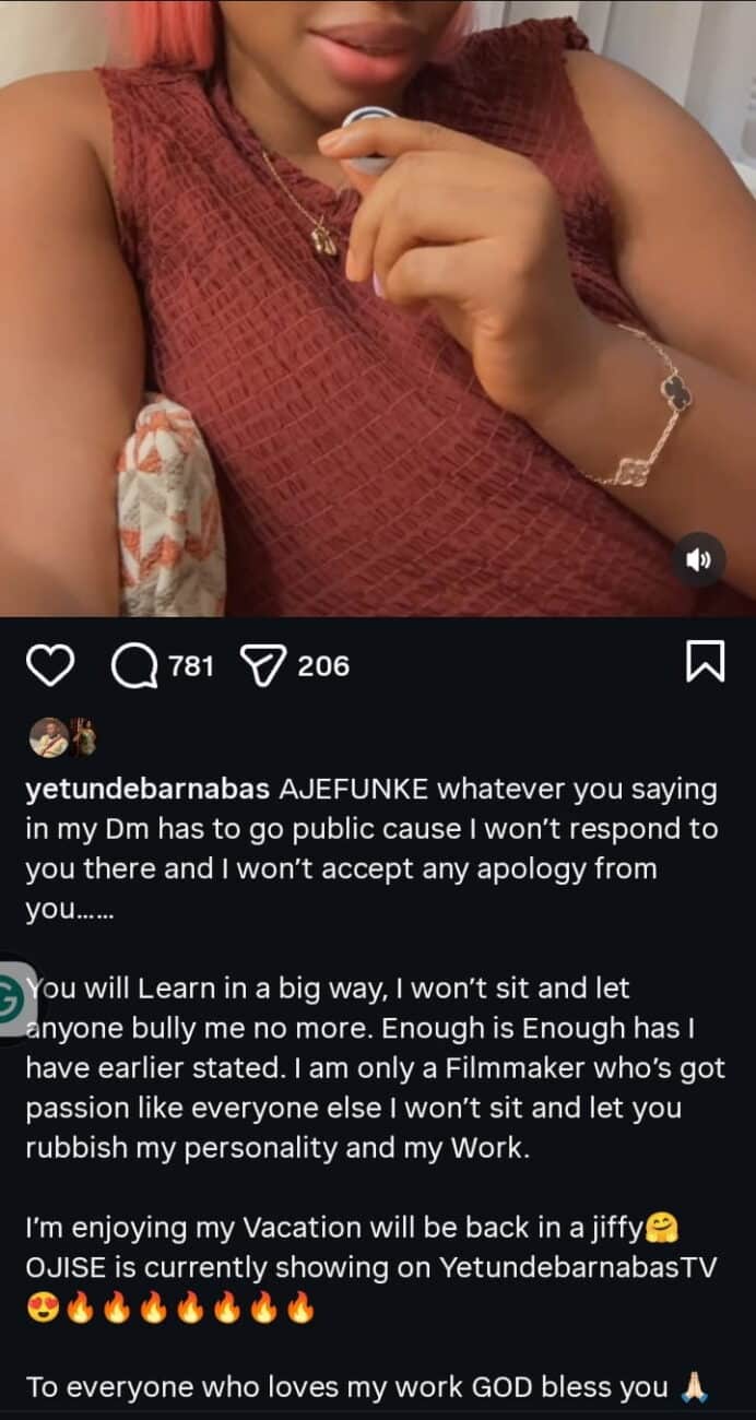 “Enough is enough, y’all we learn in a big way” – Yetunde Barnabas vents as she turns down apology from film critic
