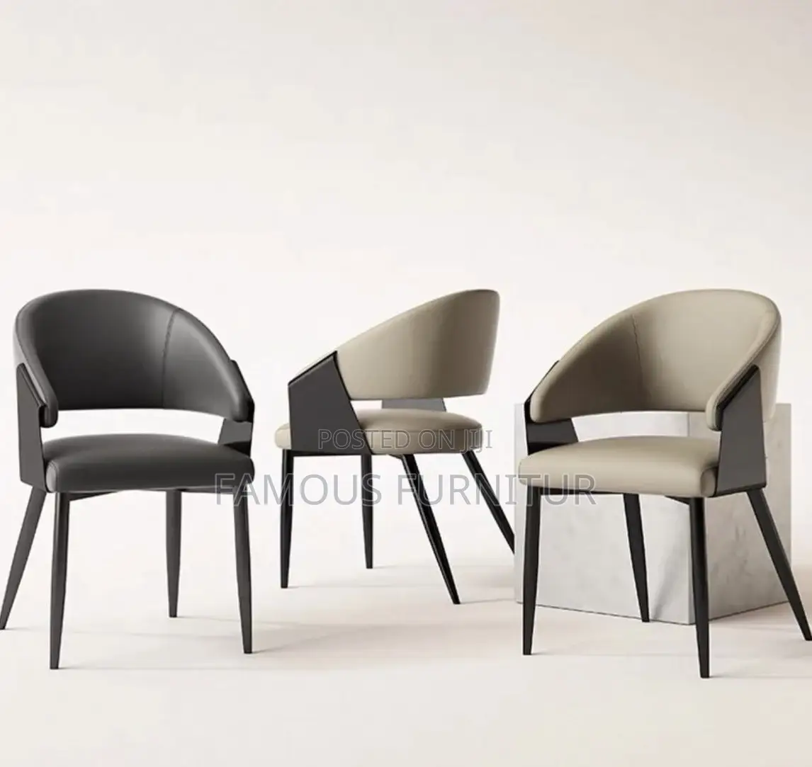 Modern Upholstered Leather Dining Chairs With Curved Padded Armrests