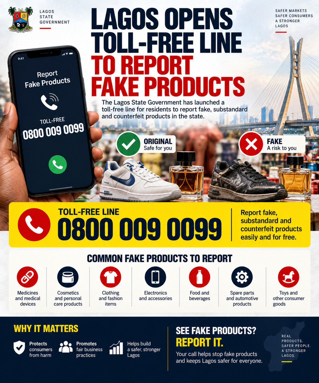 Lagos Opens Toll-Free Line For Residents To Report Fake And Substandard Products