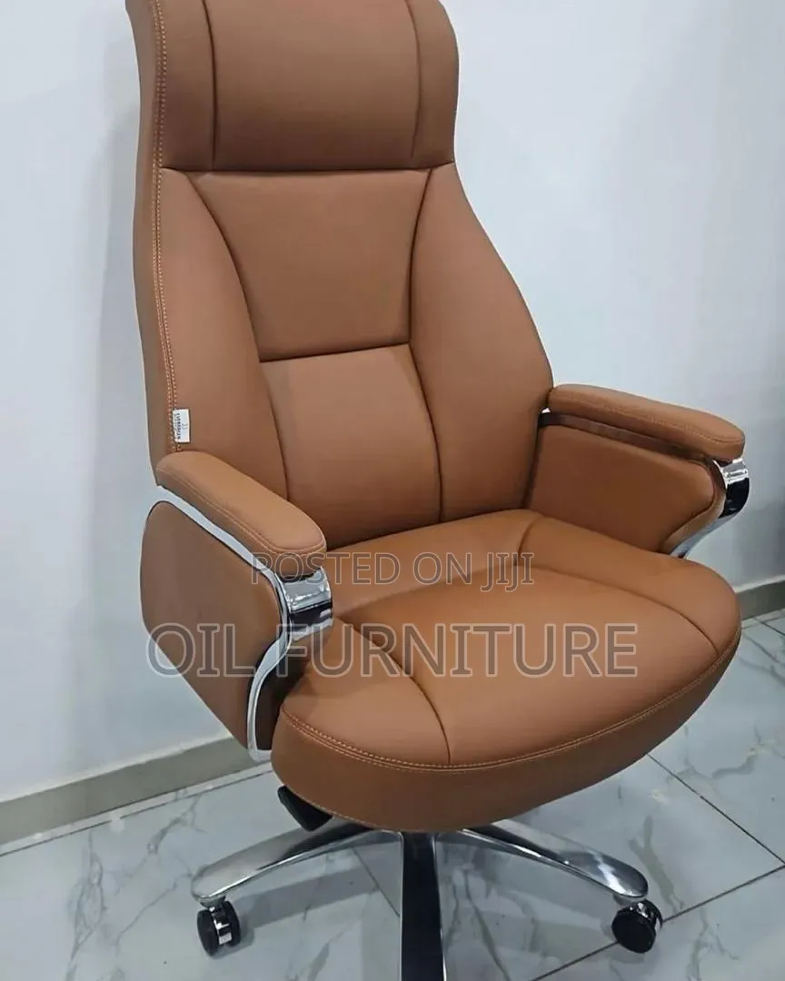 Ergonomic High-Back Brown Director Office Chair – Heavy Duty Chrome