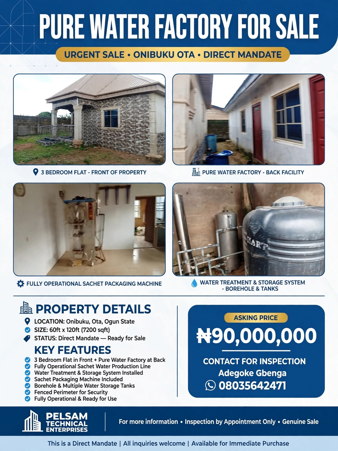 3 Bedroom Flat And Pure Water Factory