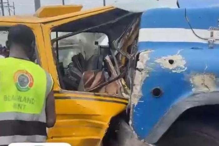 Four critically injured after container truck loses control, crashes into bus, two trucks and nine motorcycles