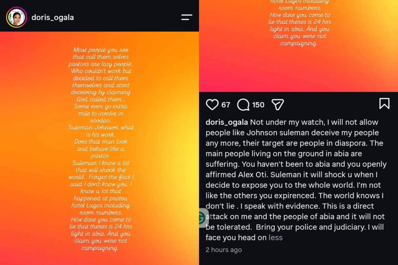 “I know what happened at Protea Hotel in Lagos and your room numbers” – Actress Doris Ogala calls out Apostle Johnson Suleman
