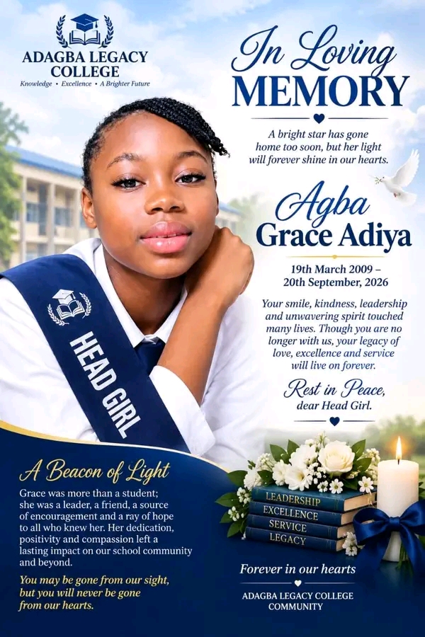 Agba Grace Adiya: 16-Year-Old School Head Girl Dies In Oju, Benue; Burial Photos