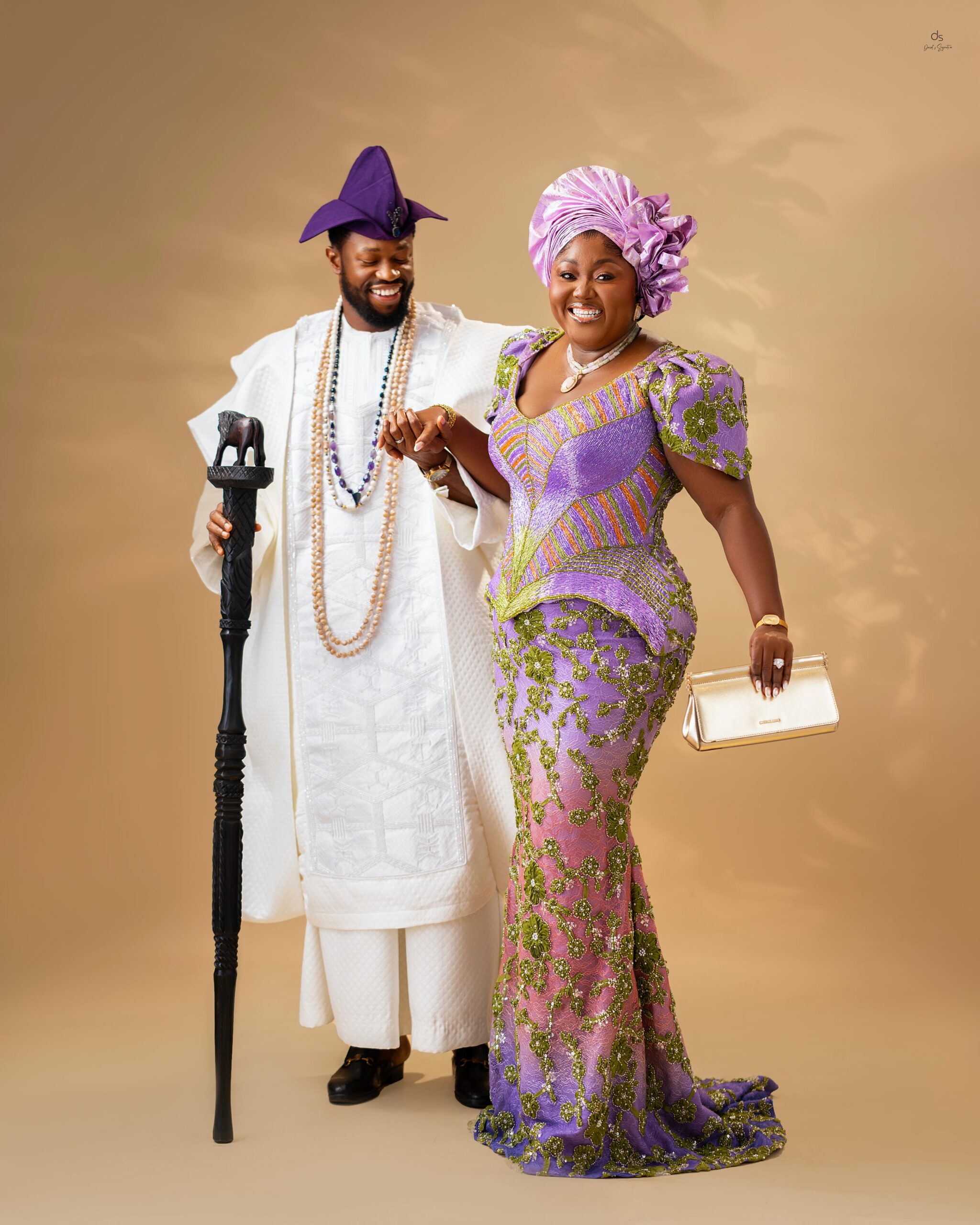 Stan & Blessing Nze Step Out in Coordinated Purple and White for the Faminu Traditional Wedding