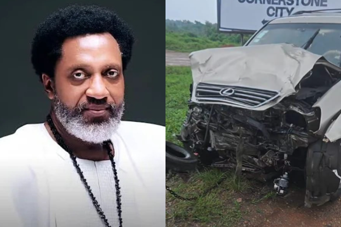 Nollywood actor Ricardo Agbor survives car crash in Ibadan, shows badly damaged Lexus SUV