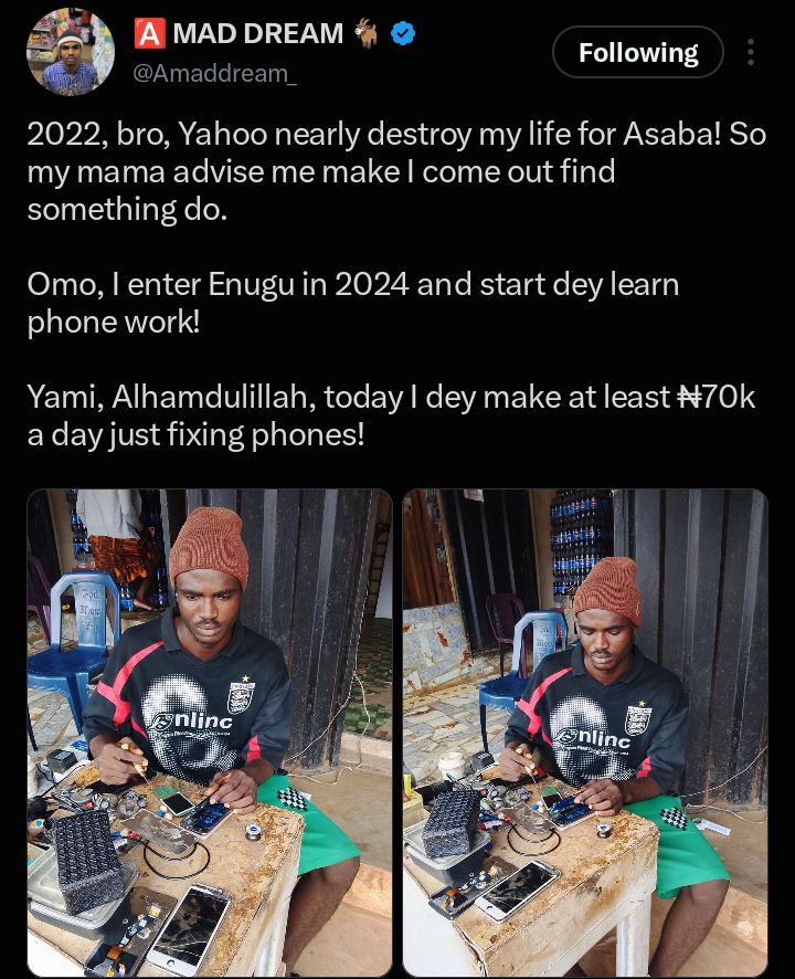 “Yahoo nearly destroy my life for Asaba!” — Young man reveals how phone repairs changed his life