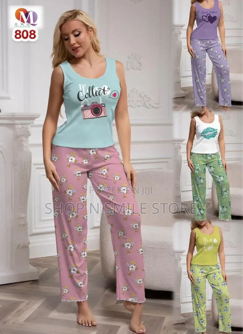 Armless Top and Parttern Trouser Pyjamas Set