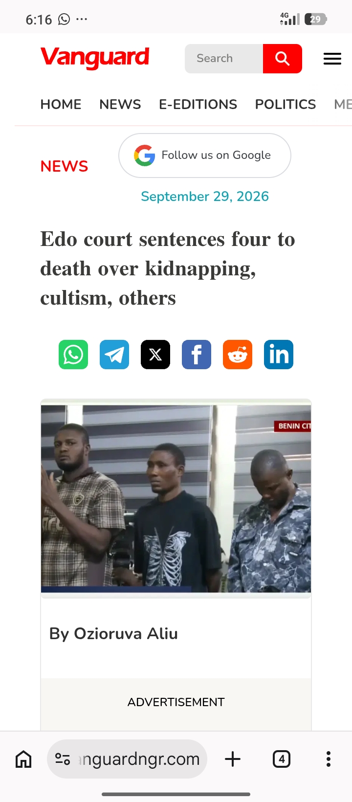 Edo Court Sentences Four To Death Over Kidnapping, Cultism, Others