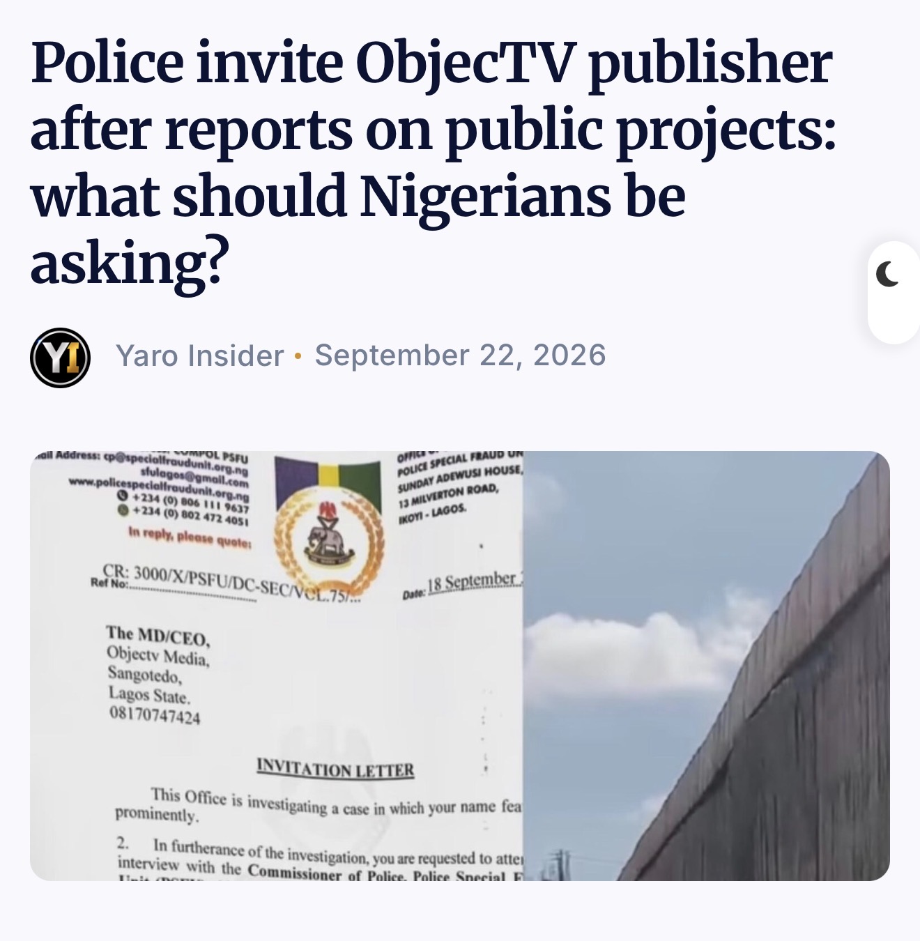 Police Invite Objectv Publisher After Reports On Public Projects