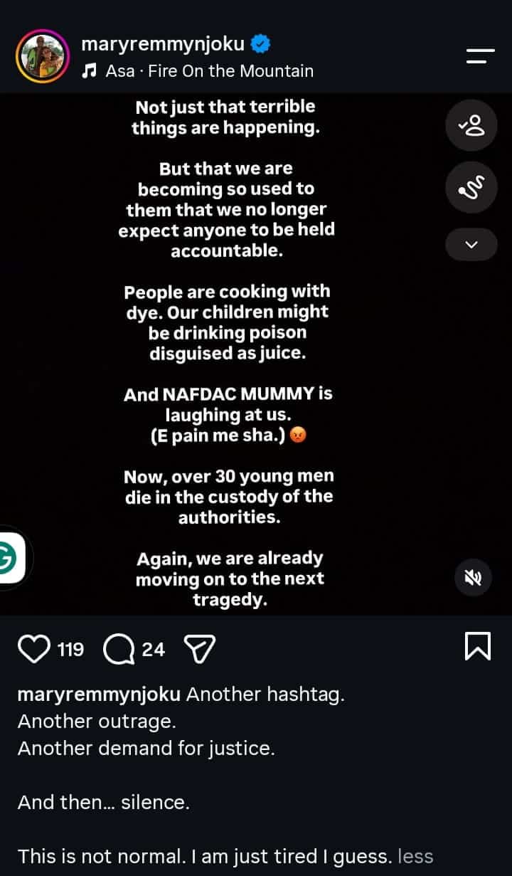 “Terrible things are happening, and we are becoming used to them” – Mary Njoku vents