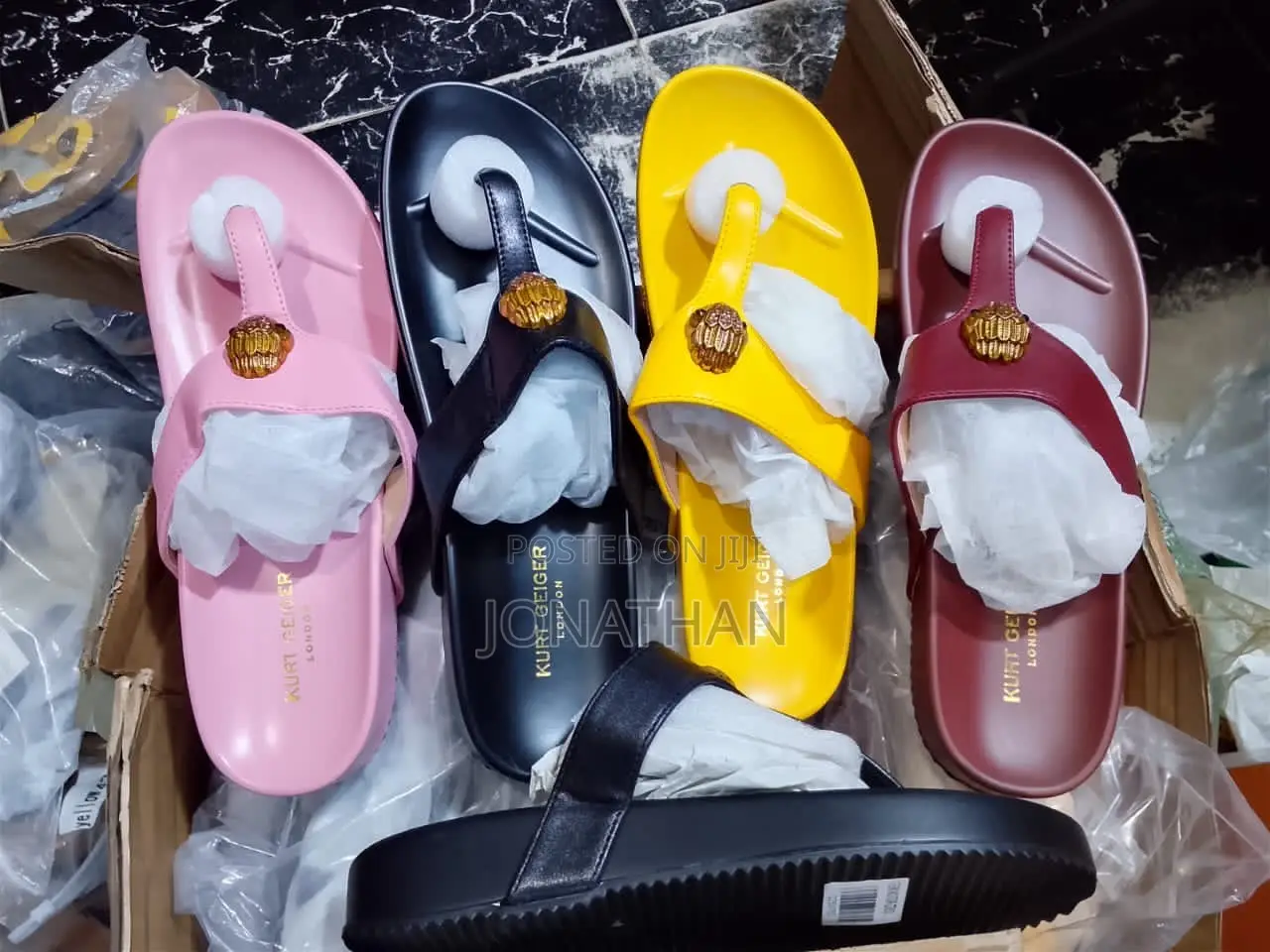 Kurt Geiger London Flat Slides - 4 Colors - Pink Black Yellow Wine
