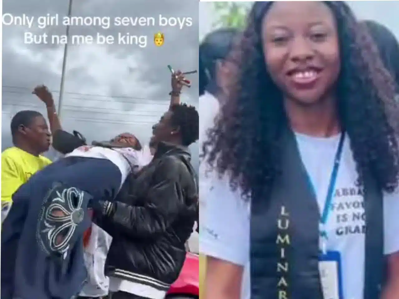 “Only Girl among seven boys” — Brothers lie on floor for sister to walk during sign out (video)