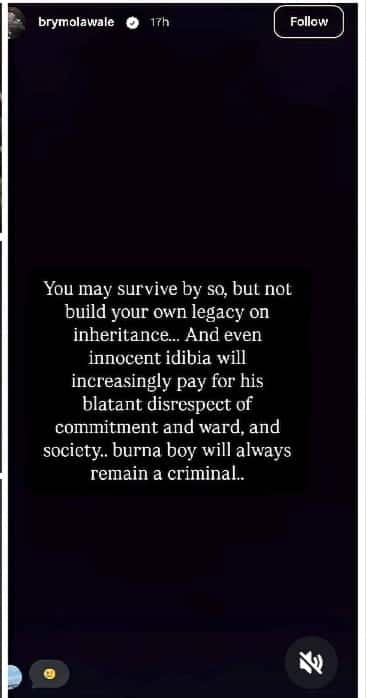 “2baba will pay for his blatant disrespect, and Burna Boy will always remain a criminal” – Brymo blows hot in cryptic post