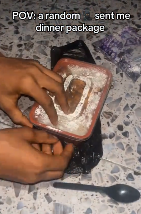 Lady shares the dinner package a random man sent her, leaves out one important item (Watch)