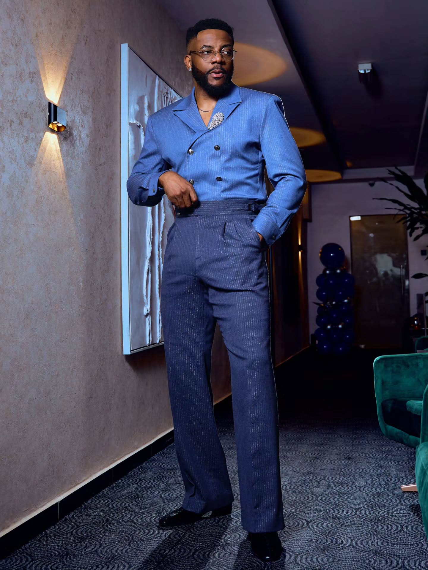 Ebuka Obi-Uchendu Serves Pinstripes, Gurkha Trousers & a Statement Brooch in Custom Atafo