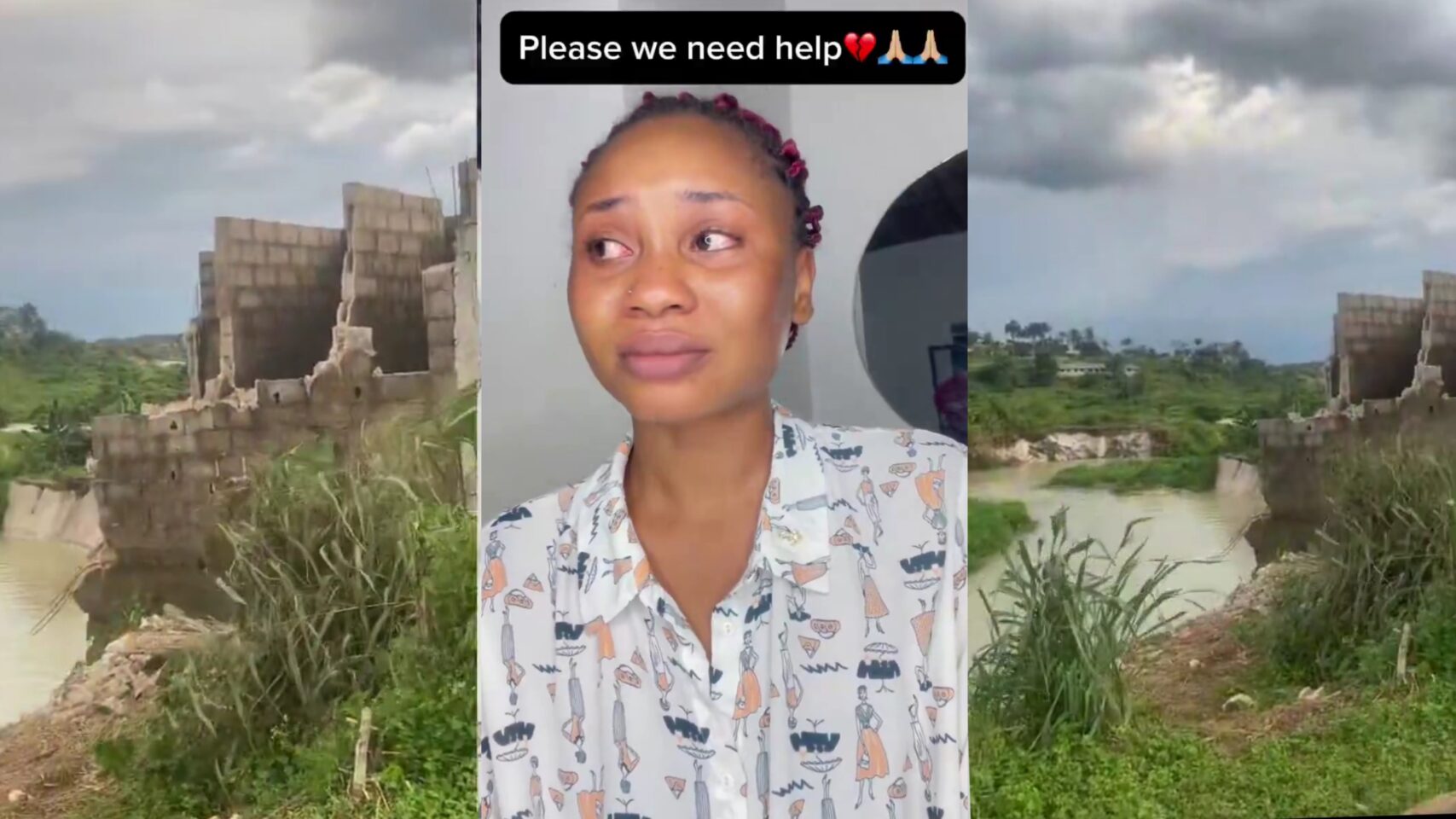 “Please help us, this is my dad’s sweat” — Lady cries for help as erosion destroys her father’s house (video)
