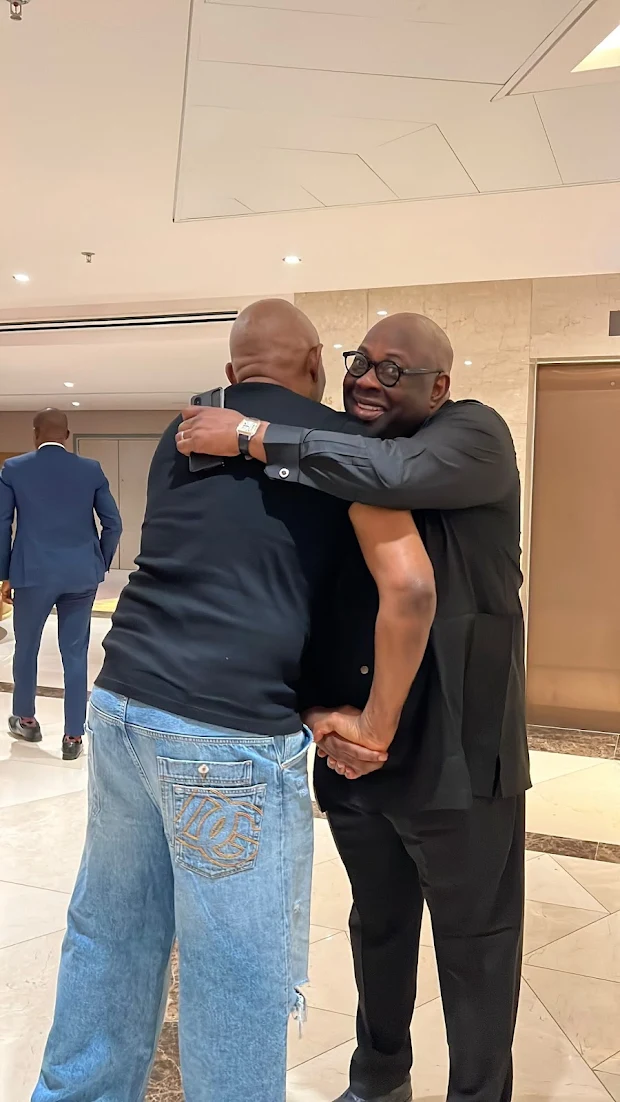 Media Icon Dele Momodu And Banking Titan Tony Elumelu Meet By Chance At Transcorp Hilton Abuja