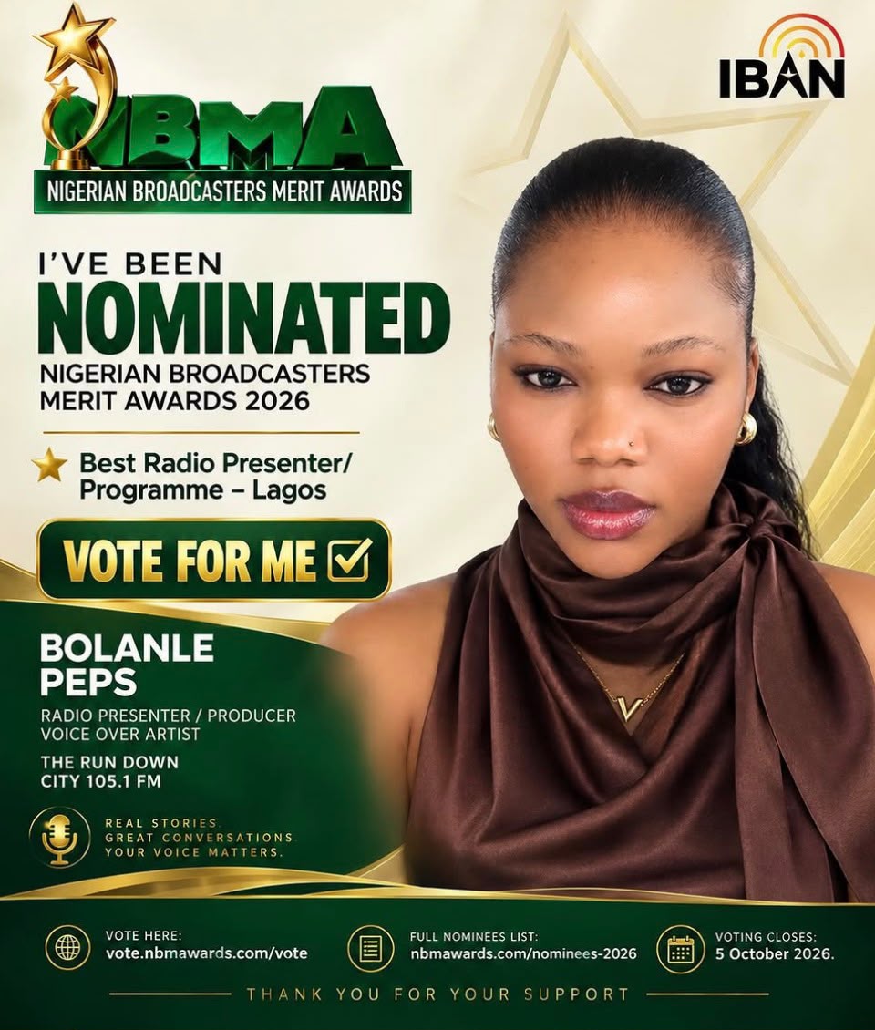 City Fm’s Bolanle Peps Bags 2026 NBMA Best Radio Presenter/programme Nomination