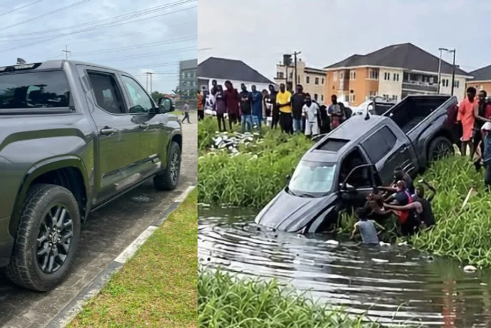 Outrage as police frees man who attempted to steal ₦130m Toyota Tundra and crashed it into Lagos canal
