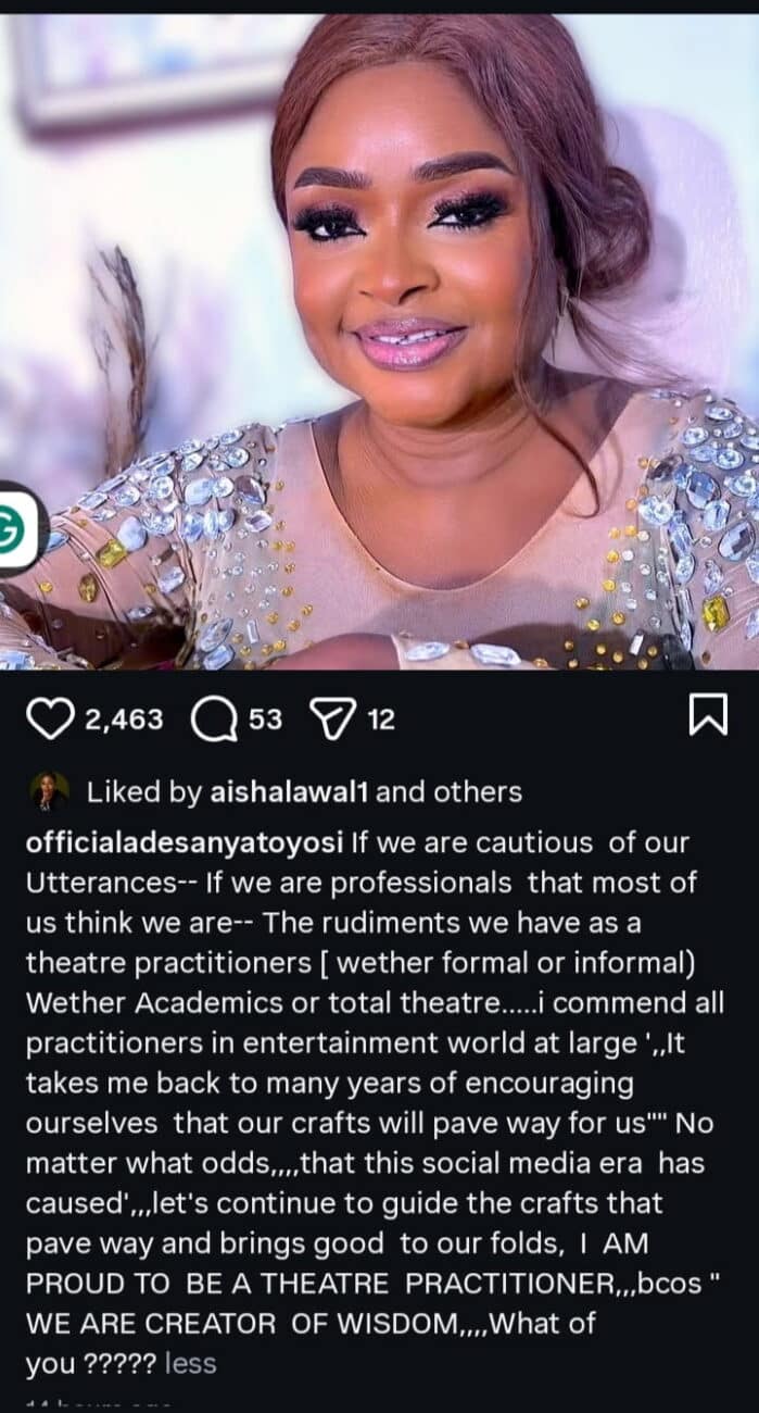 “Let’s be cautious of our utterances and guide the crafts that pave the way for us” – Toyosi Adesanya sends message to theatre practitioners