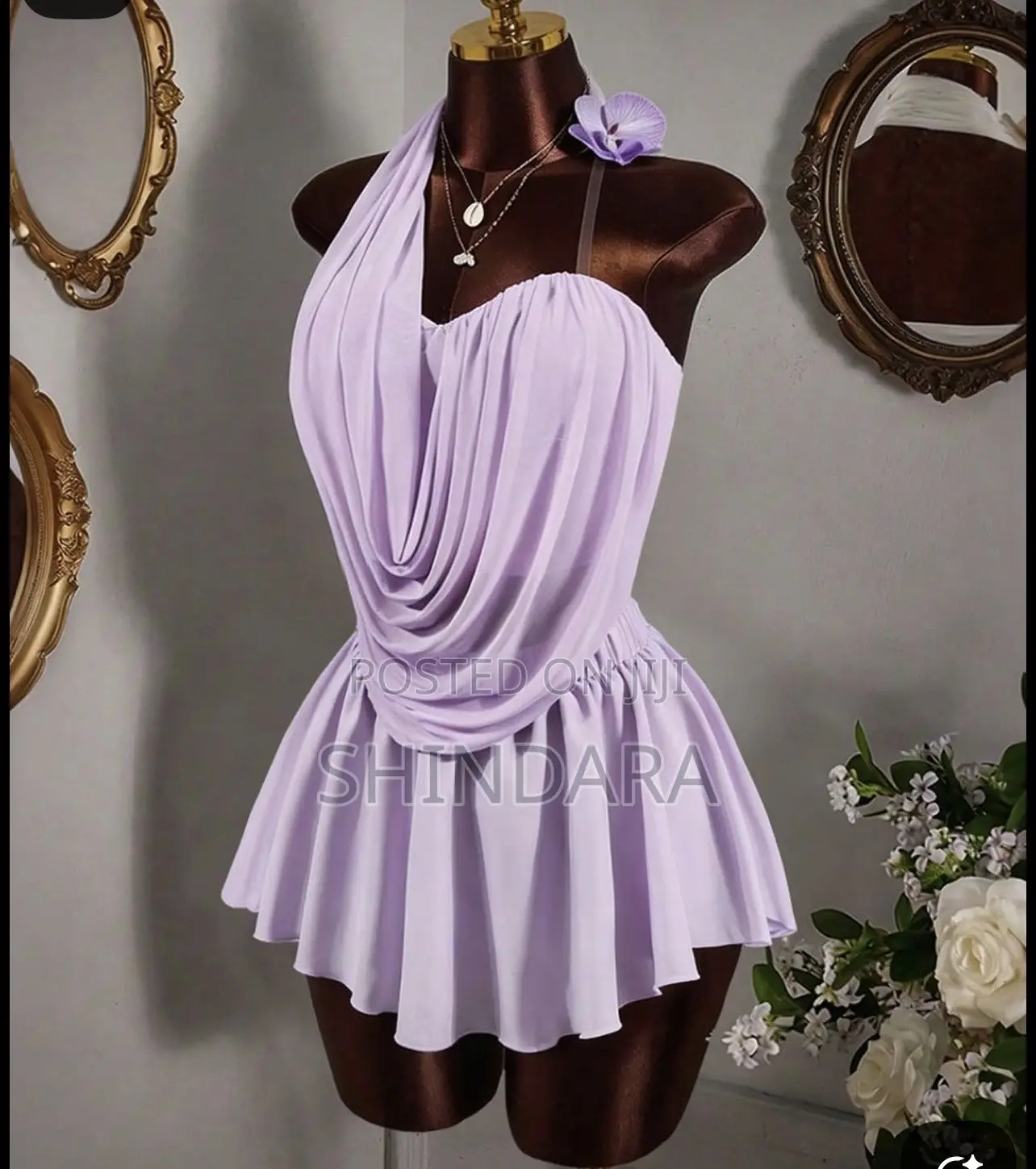 Elegant Women’s Cowl Neck Mini Dress – Lilac