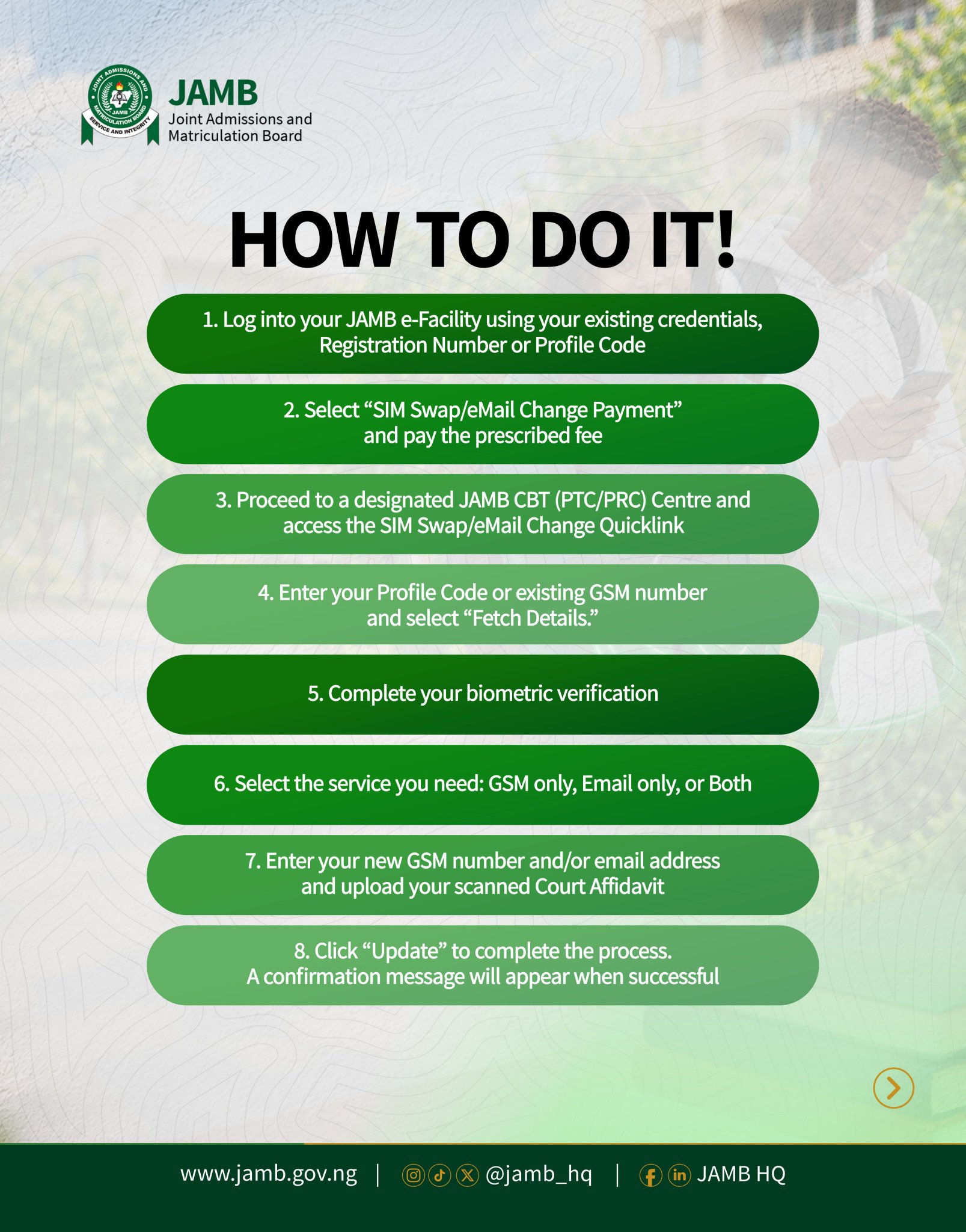 How To Change Your Jamb Registered Email And Phone Number - JAMB HQ