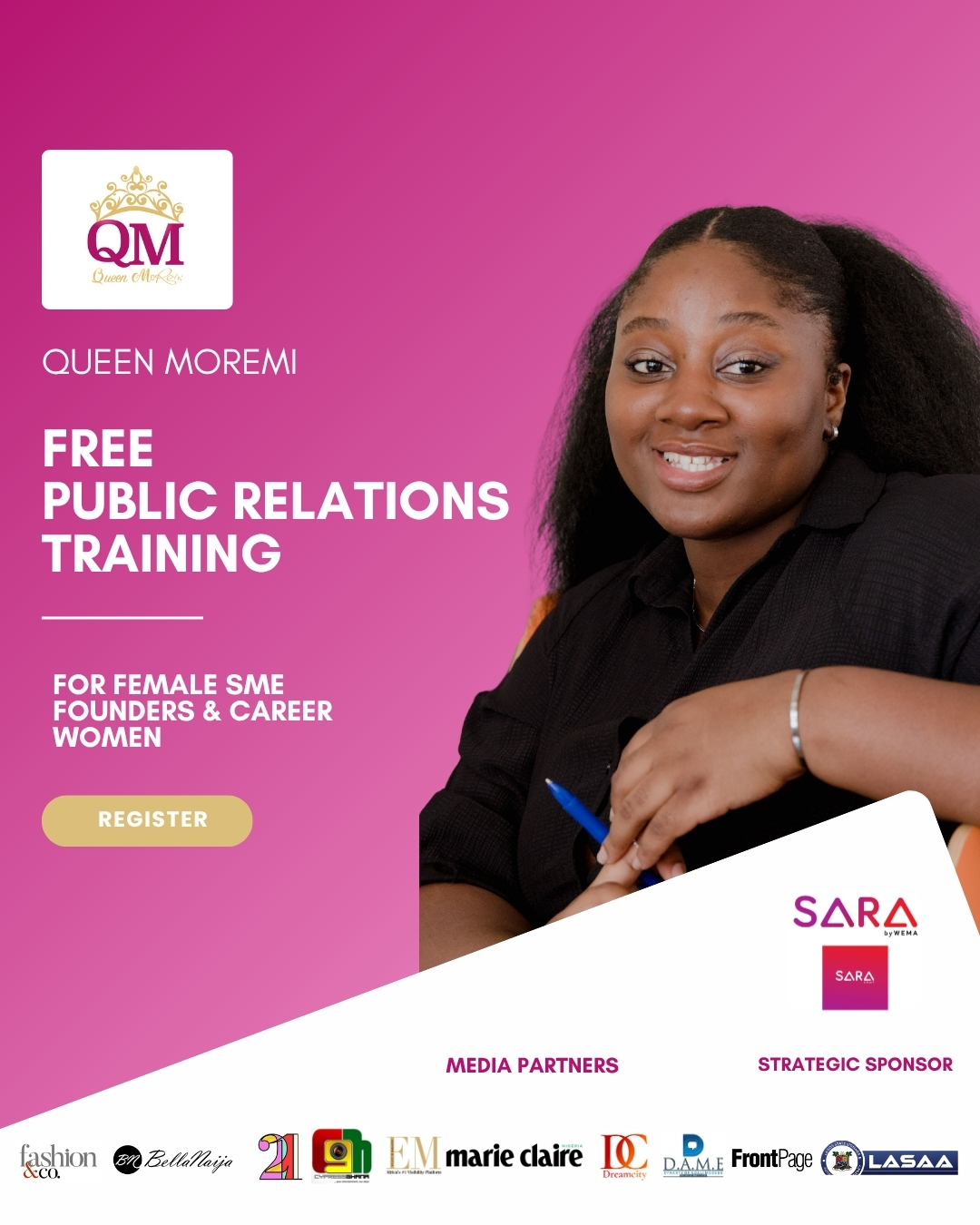 Queen Moremi Announces Third Cohort of Free PR Training Programme Targeting 5,000 Women, Welcomes SARA by Wema as Strategic Sponsor