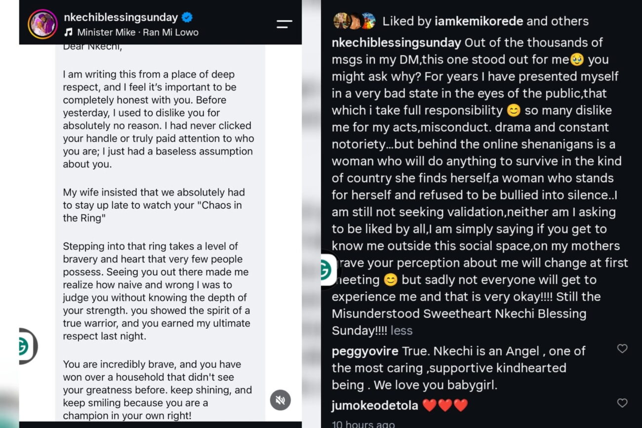 “I was naive and wrong to judge you” – Nkechi Blessing shares message she received from a man over her fight with Phyna