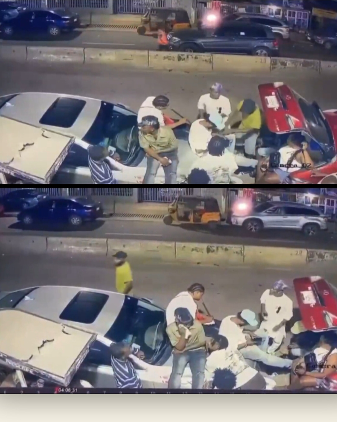 CCTV Captures Coordinated Robbery Outside Lagos Lounge As Gunmen Flee In Benz