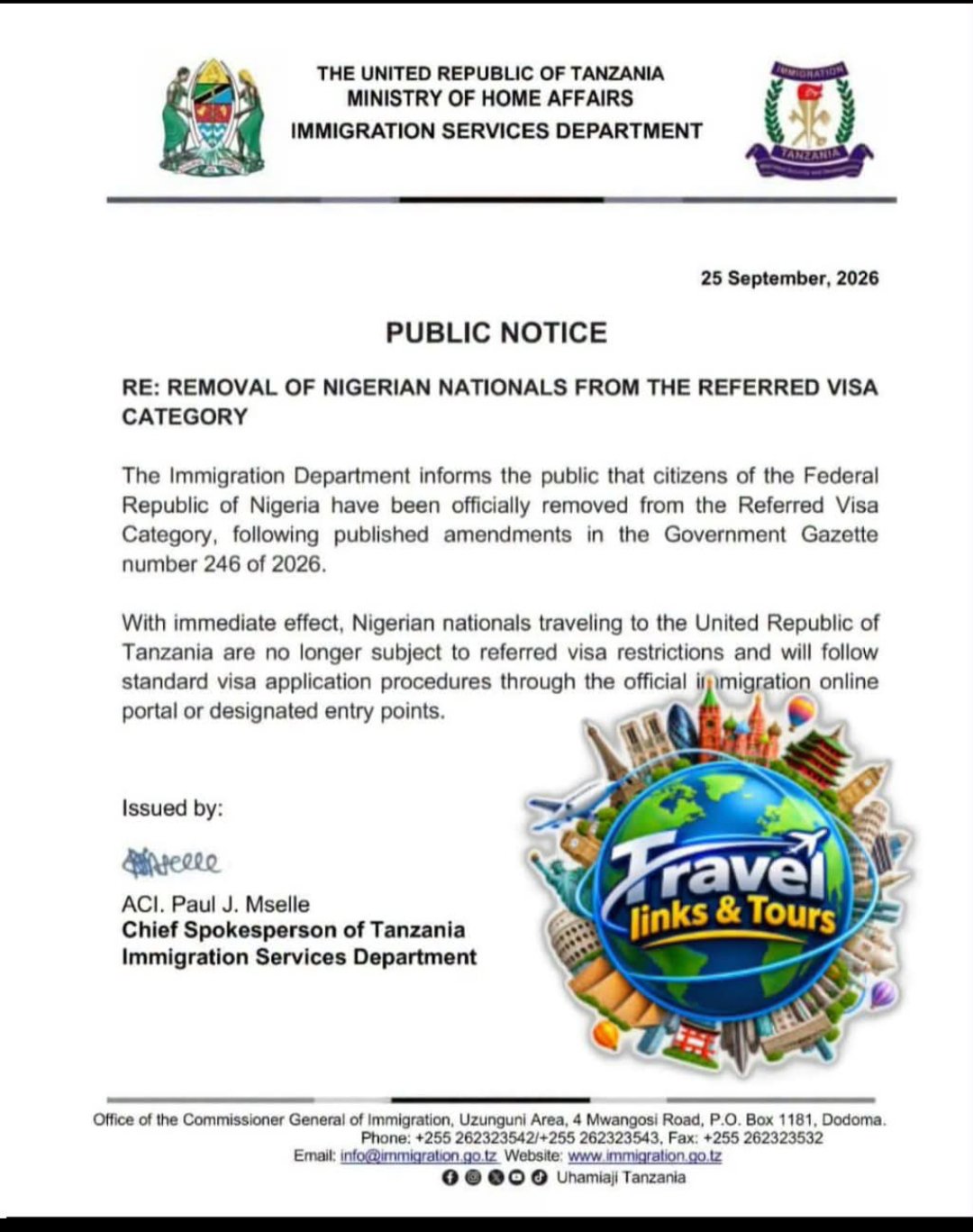 Tanzania Removes Nigeria From Referred Visa Category