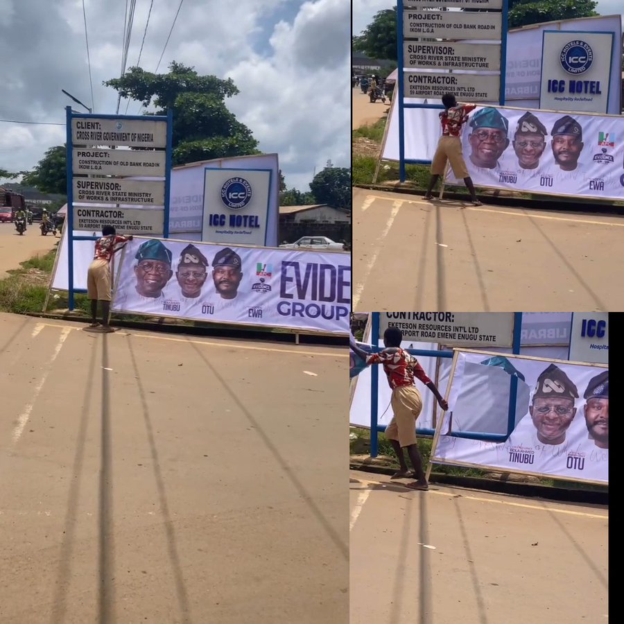 Woman Destroys Tinubu’s Banner In Cross River State
