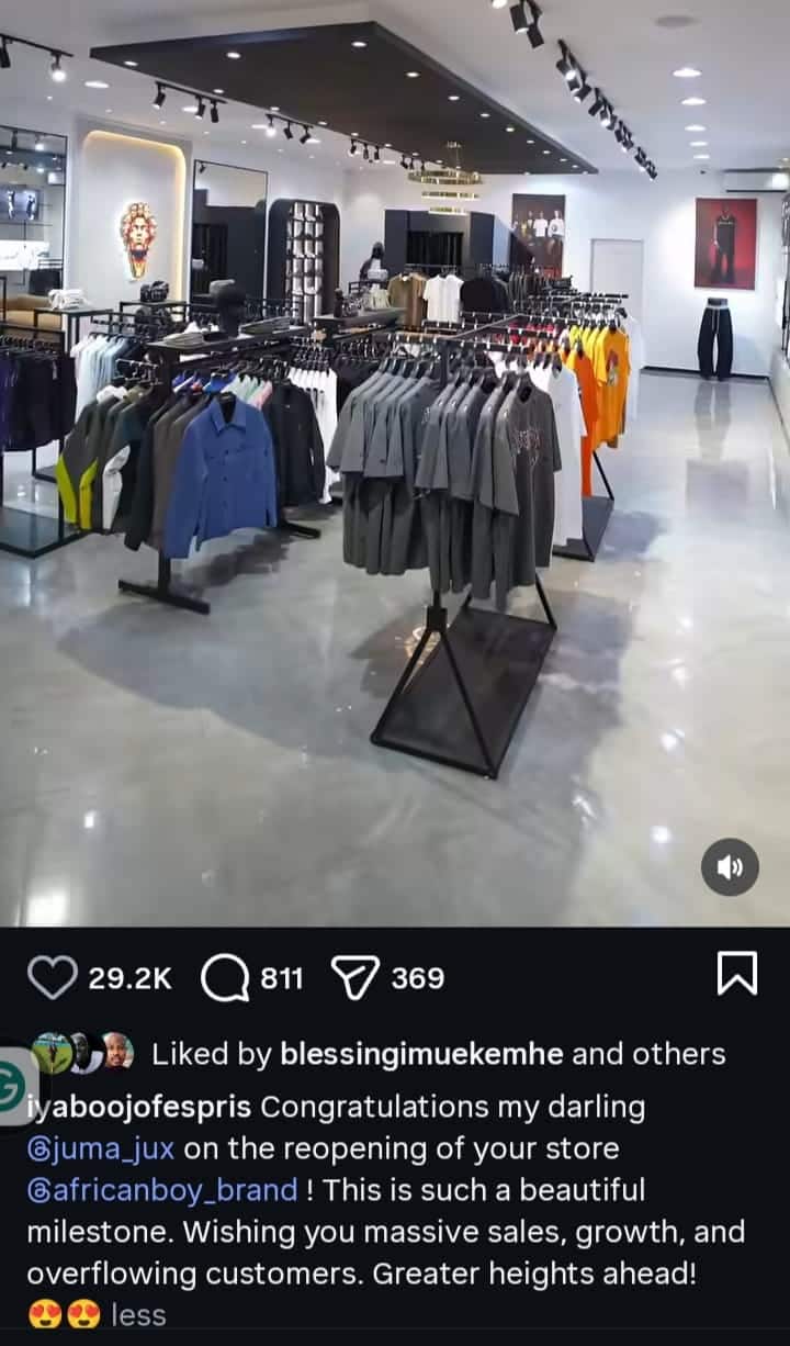 Iyabo Ojo prays for son-in-law, Juma Jux, as he reopens his store, months after it was looted