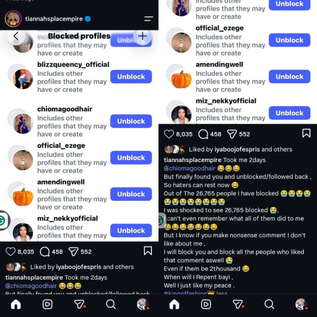 “I was shocked to see I blocked 26,765 people” – Toyin Lawani reads the riot act to trolls as it takes her two days to finally unblock Chioma GoodHair
