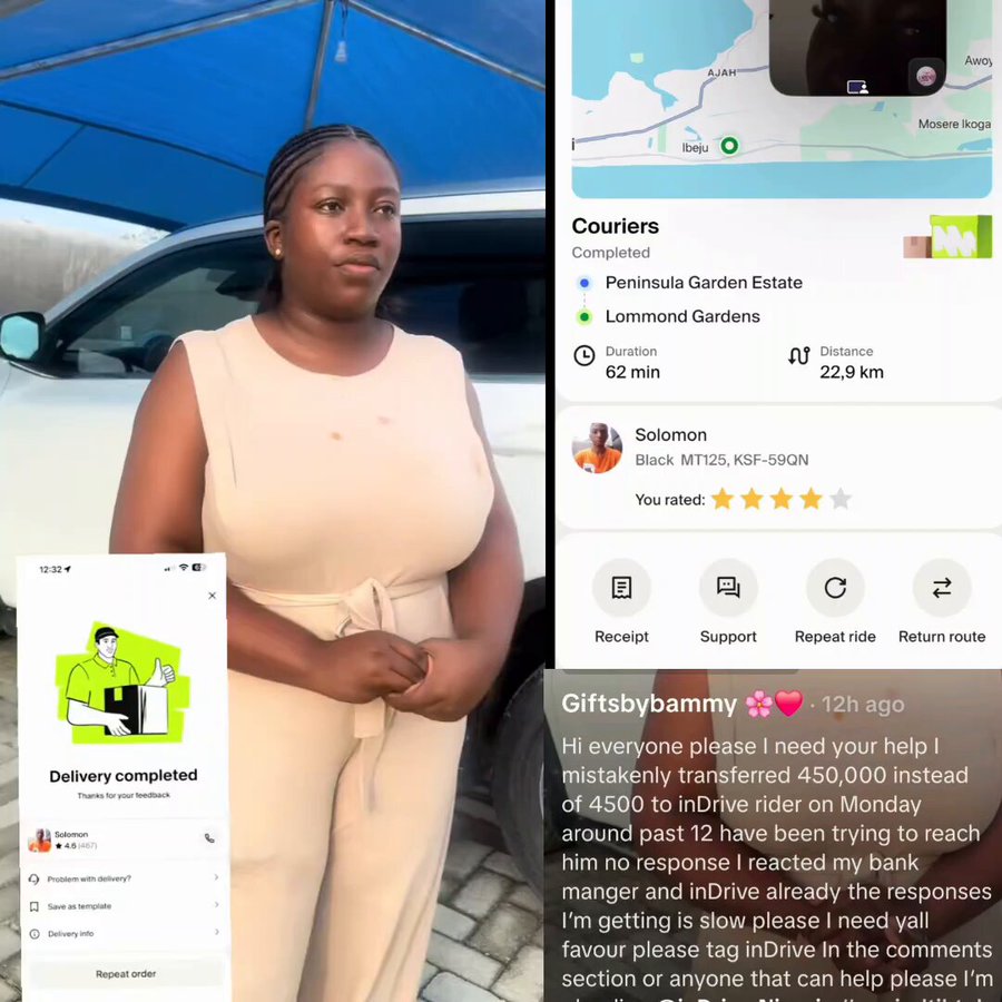 Lady Transfers ₦450,000 To An Indrive Driver Instead Of ₦4,500 Fare