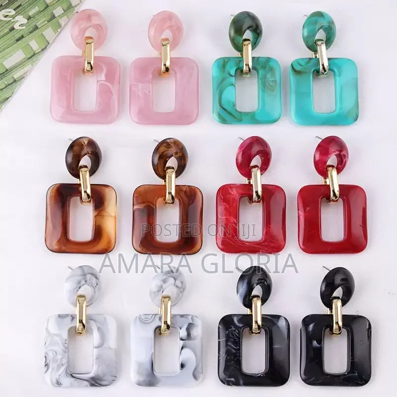 Geometric Hollow Square Acrylic Earrings Cross-Border.