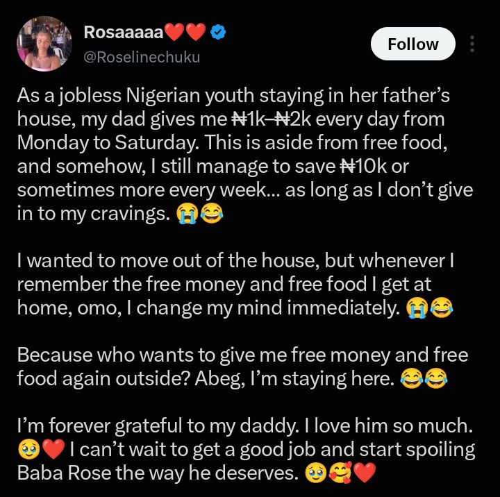 "My Dad Gives Me N1k-N2k Every Day" - Jobless Nigerian Lady Explains Why She Enjoys Staying At Home